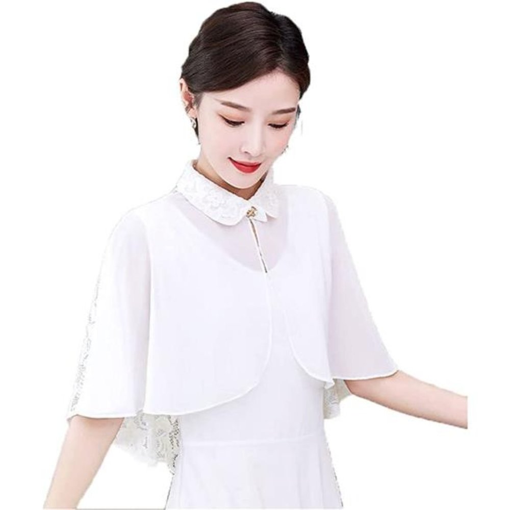 Chiffon Lace Shawls And Wraps White1